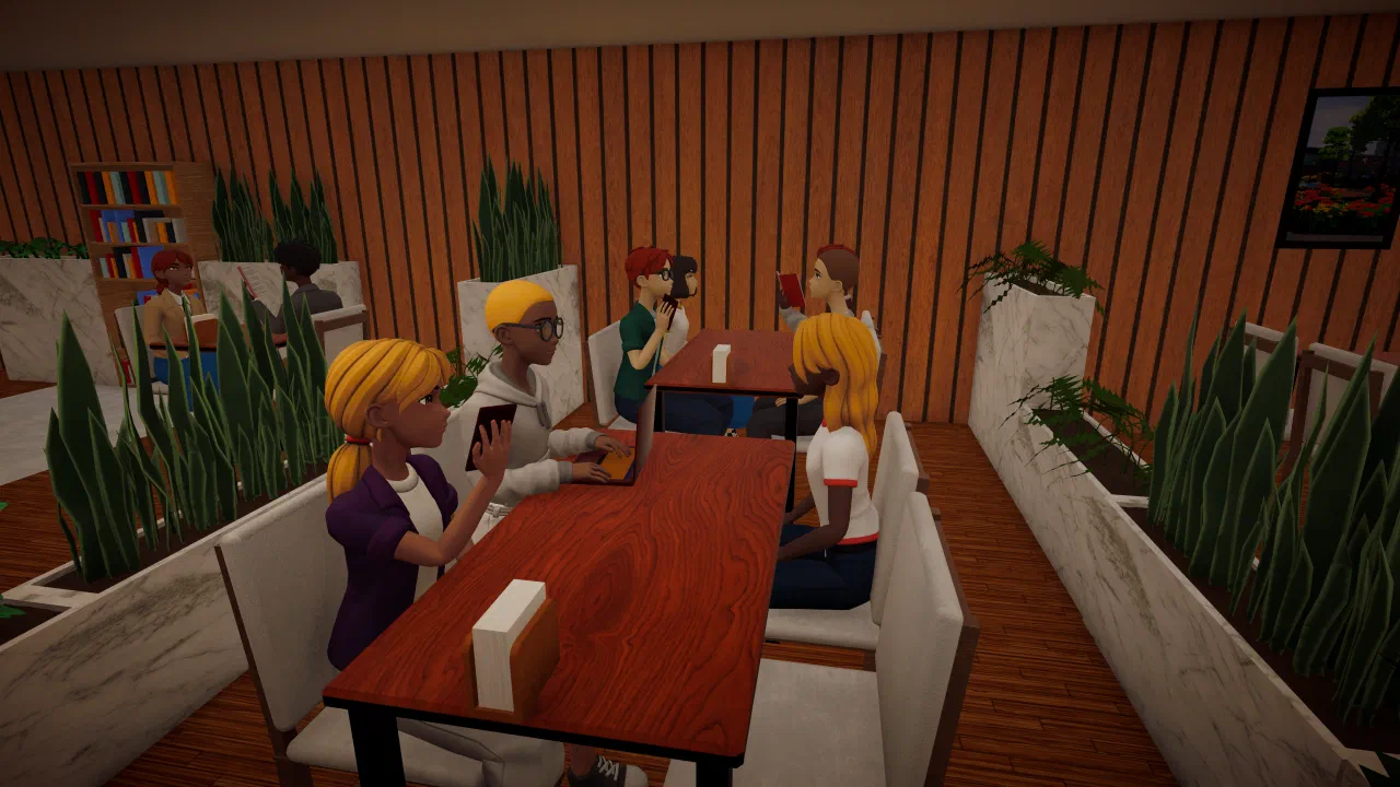 Busy cafe with customers socialising